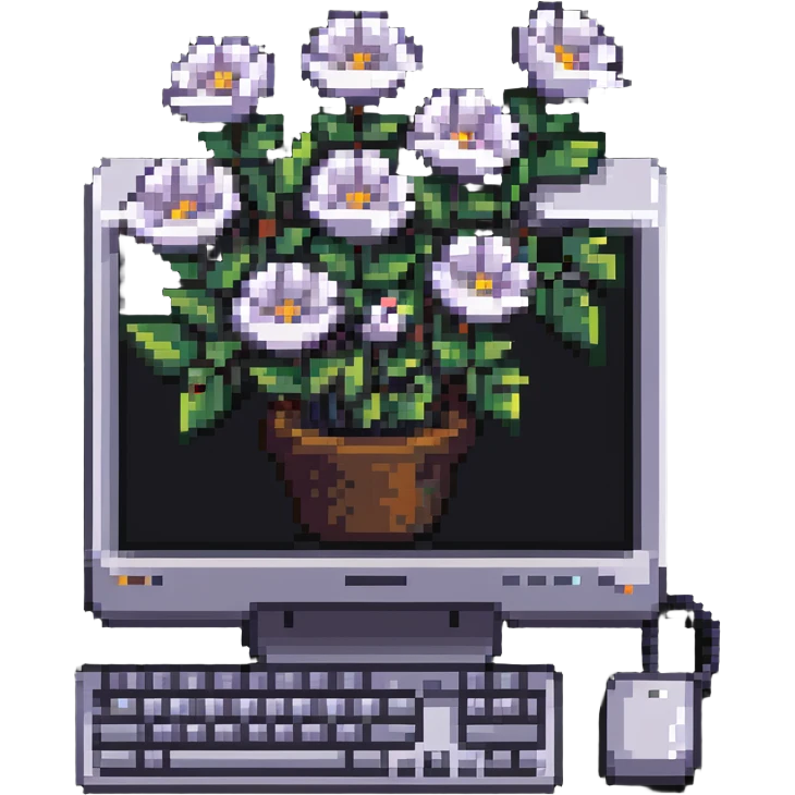 computer with flowers growing out of it emoji