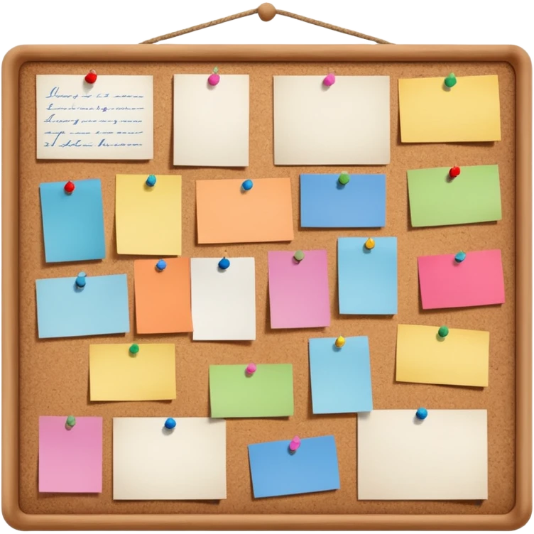 board with pinned photos and notes emoji