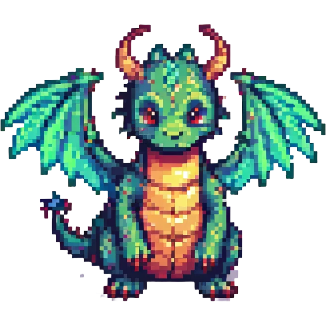 dragon with tiny wings, pixel art style emoji