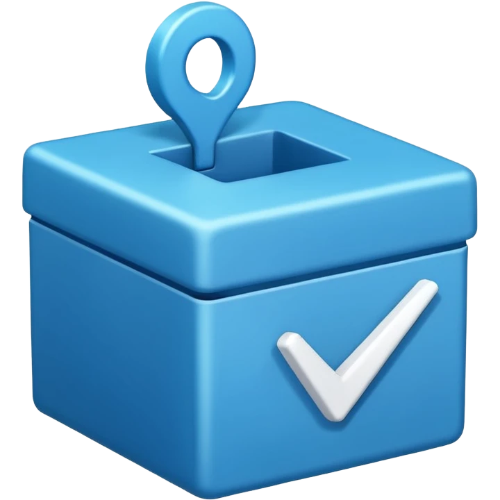 A blue box  and a white tick 4d emoji