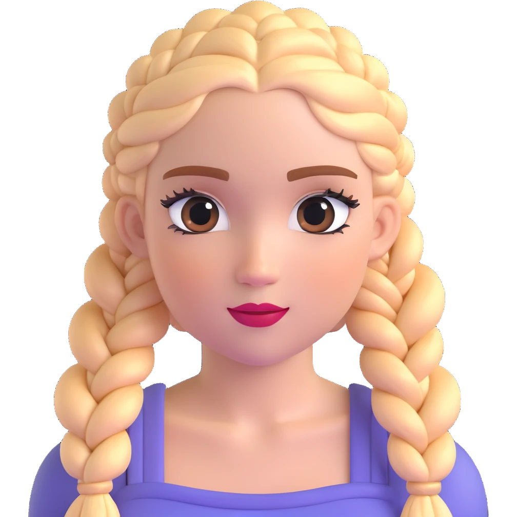 Striking character with perfect Dutch braids, fluttery large eyelashes, and a beautiful attractive face emoji
