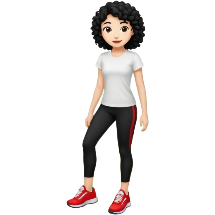 generate a pretty bratz fair skinned girl with curly black hair wearing a white tshirt trekking on a hill road with red sneakers on and black leggings.  Put a hill behind her emoji