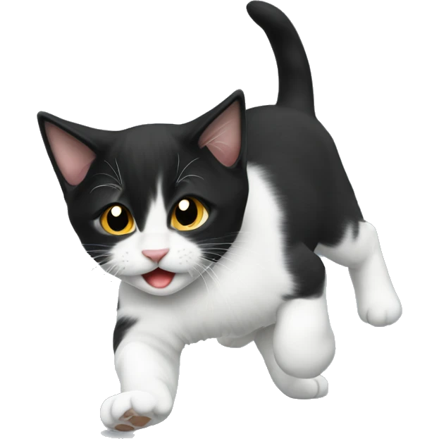 A black and white Manx kitten punching emoji