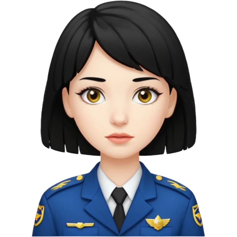 pale skin, a girl who have black hair with mullet haircut and wearing uniform. long lashes emoji