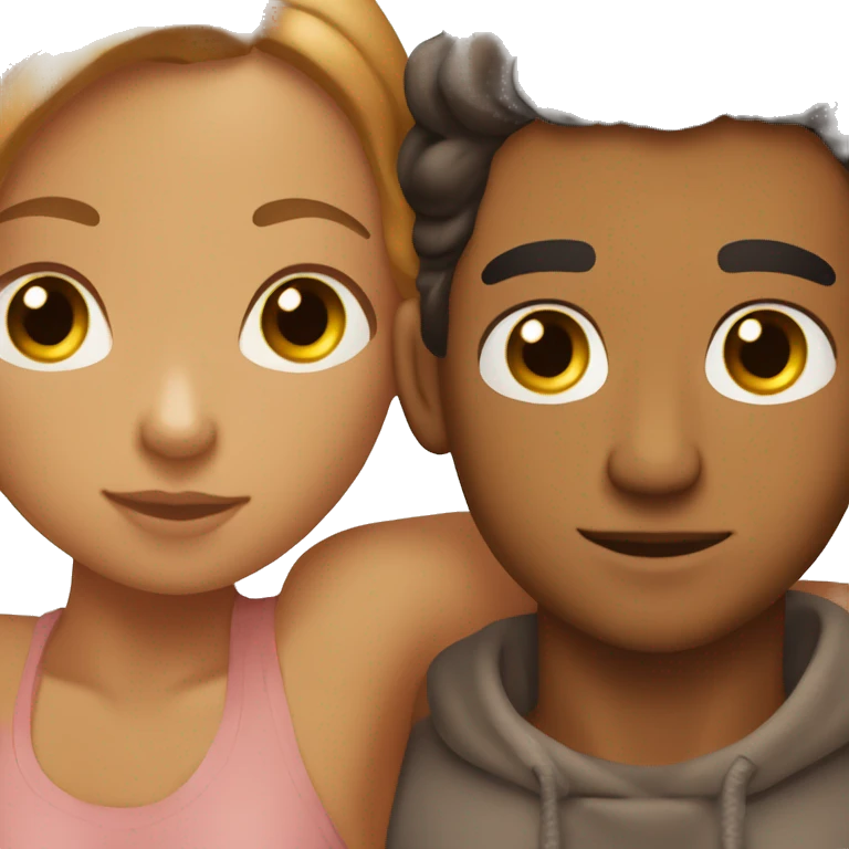A guy who is light skinned cuddling with a caramel complexion girl  emoji