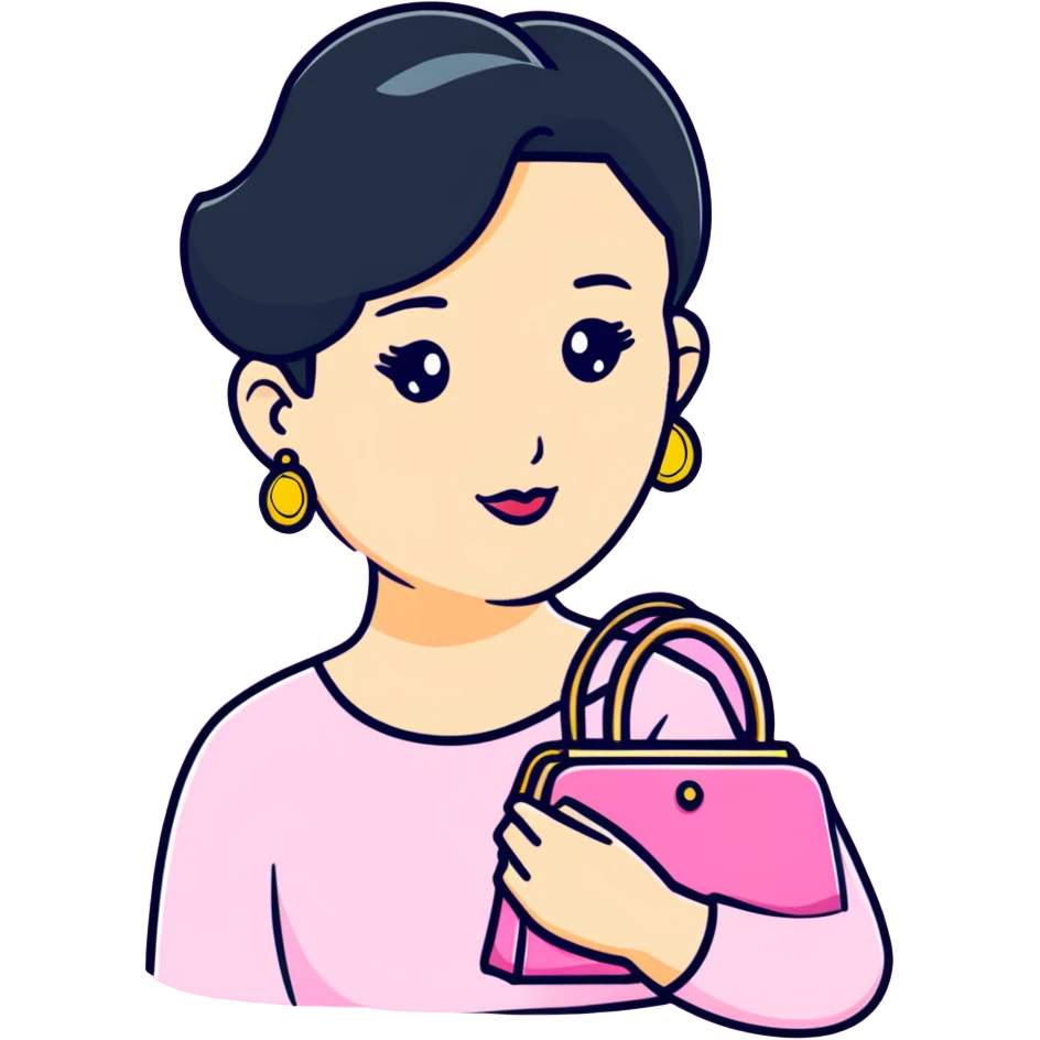 woman with gold earrings holding a pink purse emoji