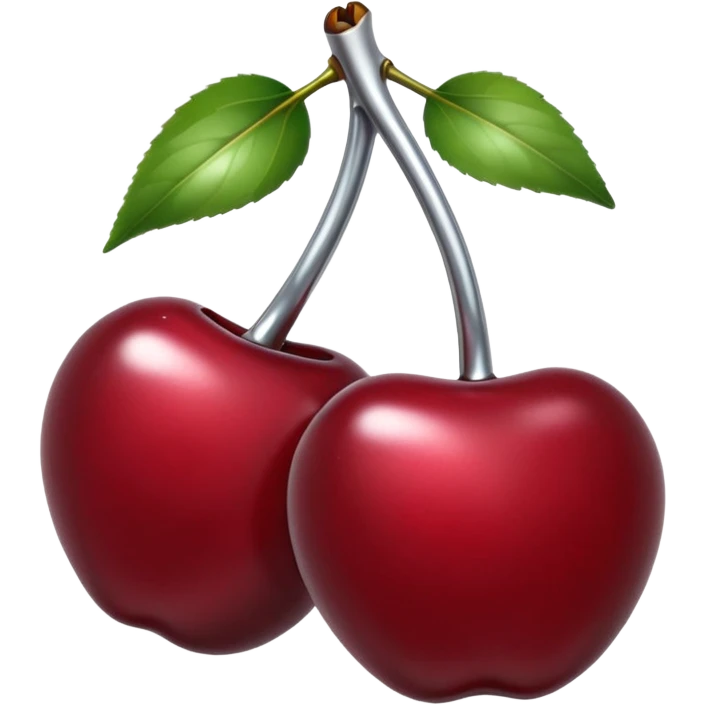 A pair of cherries emoji made of liquid silver chrome, smooth rounded shapes, glossy metallic surface, subtle sensual vibe, luxury sexy aesthetic, iOS emoji style, centered, clean white background emoji