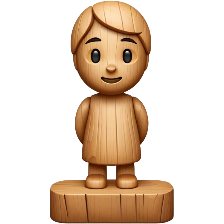 Wooden sculpture, carved wooden figure, chisel and mallet, natural wood texture, minimalistic style, clean lines, transparent background. emoji