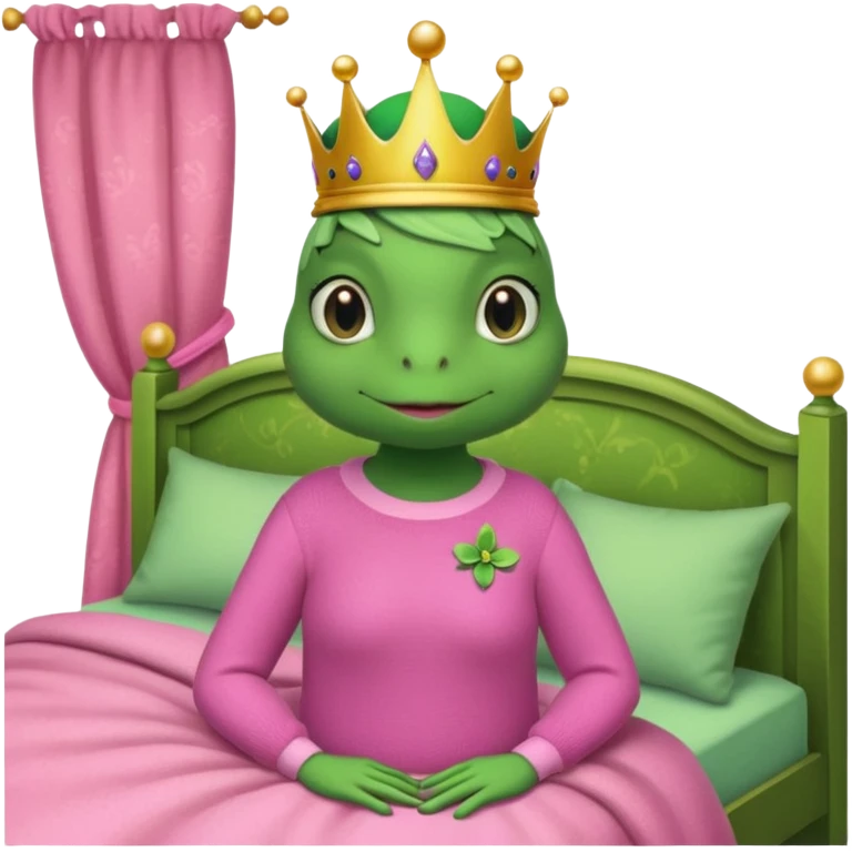 Princesse frog in her bedroom with pink sweater without hair emoji