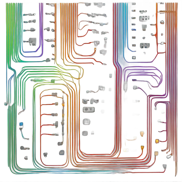 circuit board with rainbow LEDs, simple, isometric emoji