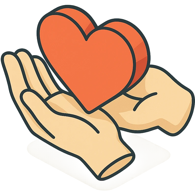 heart in hands, 2D isometric style, very detailed drawing, detailed shadows and highlights, clean contours, soft lighting, transparent background emoji