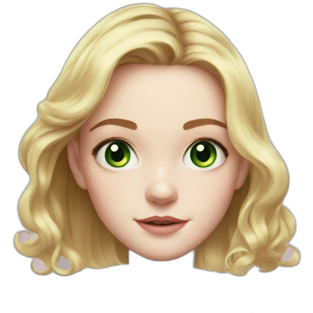 Ella Fanning with bare shoulder-length hair, bright green eyes emoji