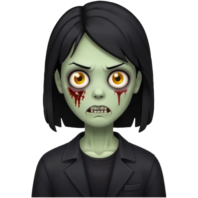 Zumbi com cabelo preto de tamanho médio e roupa preta  emoji