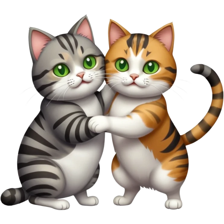 gray tabby cat fighting fat calico cat emoji