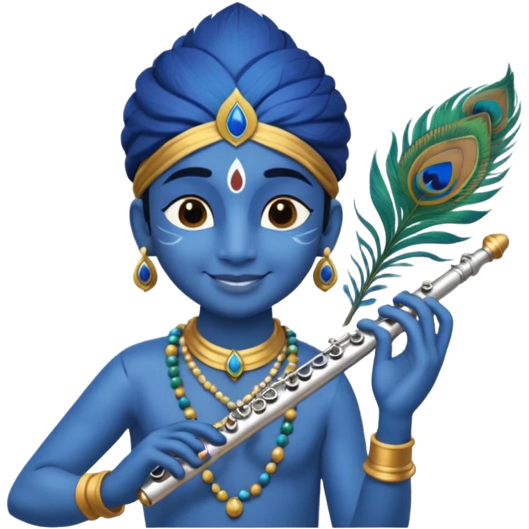 Krishna playing flute blue skin peacock feather emoji
