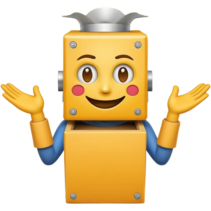 Create an emoji (one of the classic yellow faces) but make them have hands and wind an imaginary jack in the box (no props or anything just the hands and face) but also have the mouth like an o emoji