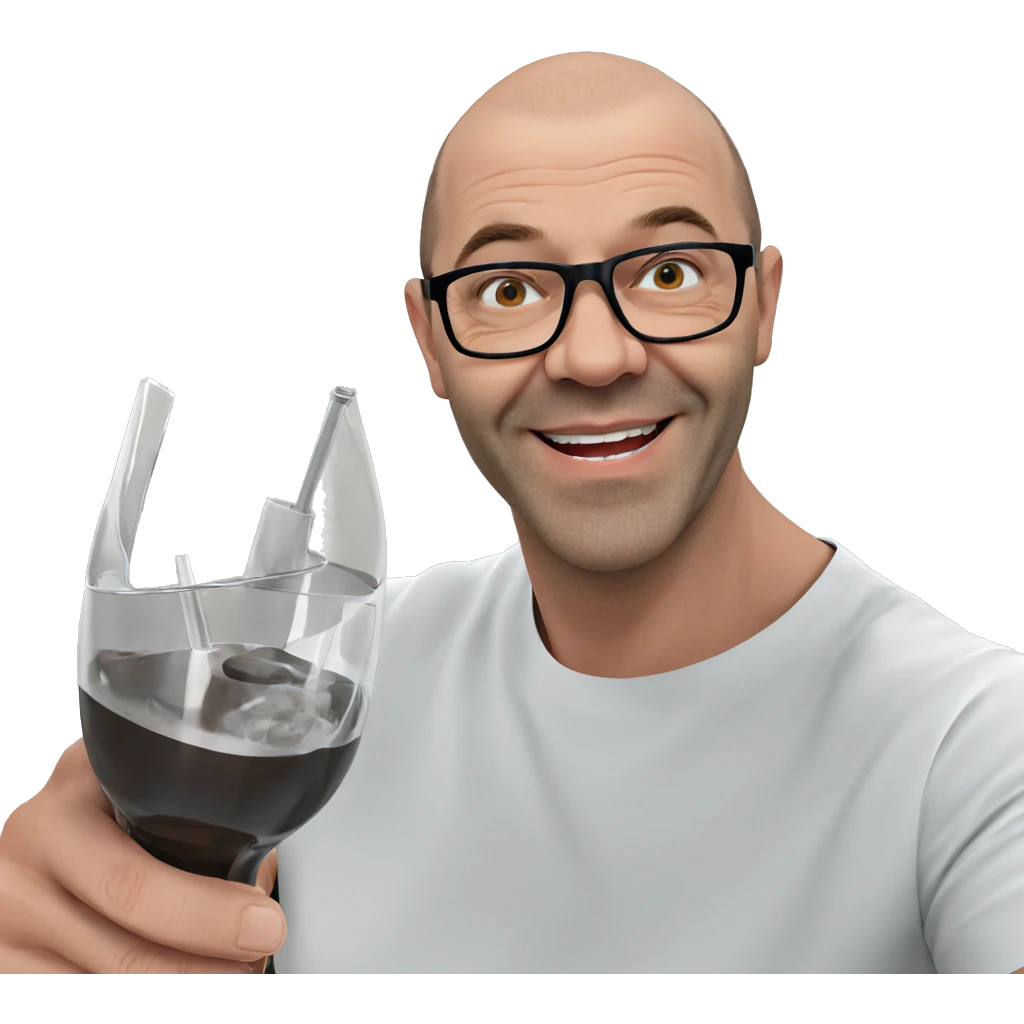bald man smiling with drink emoji
