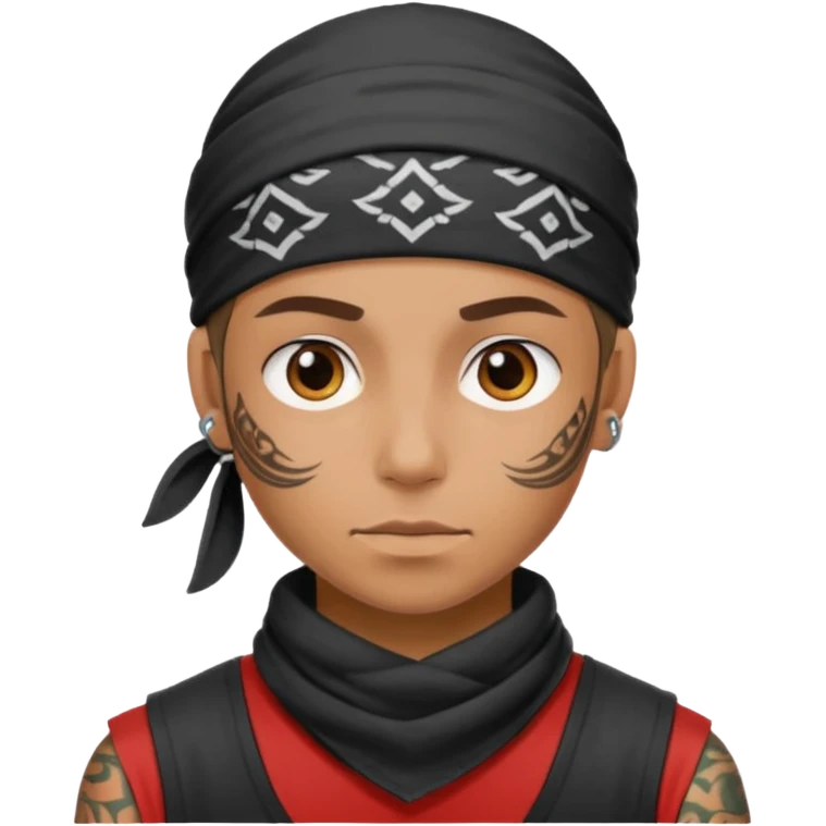 a human with bandana and tattoo emoji
