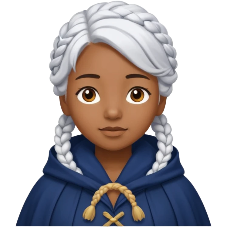 braid white hair, brown skin girl, navy cloak emoji