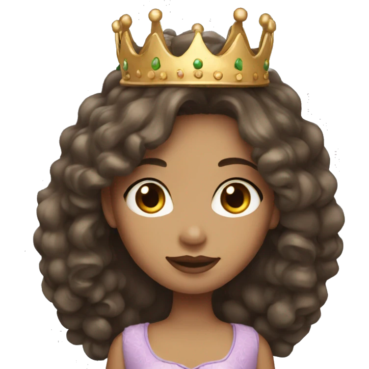 Light skin girl with long dark brown hair and crown emoji