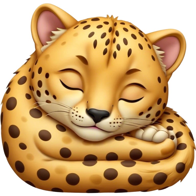 Meme-Worthy Cute Sleeping Cheetah Portrait Emoji, Head resting peacefully with a contented smile, showcasing a lean, muscular build and a luxuriously soft golden spotted Fur, eyes shut in a serene, restful nap, Simplified yet hilariously adorable features, highly detailed, glowing with a soft, drowsy light, high shine, relaxed and utterly lovable, stylized with an air of playful laziness, bright and heartwarming, soft glowing outline, capturing the essence of a comically sleepy cheetah, so meme-worthy it feels like it could instantly become the next viral sensation of adorable slumber! emoji