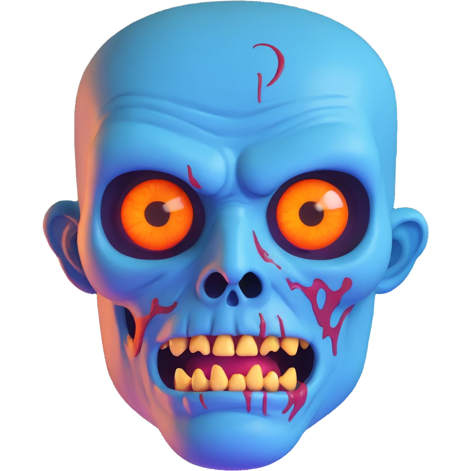 blue zombie face with bright glowing eyes emoji