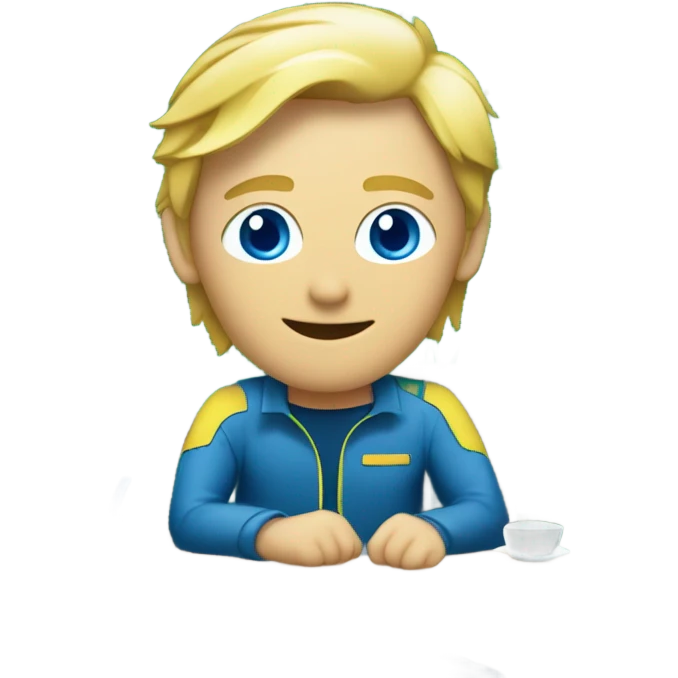 male, european blond with classs blue eyes, pcb laying on desk emoji