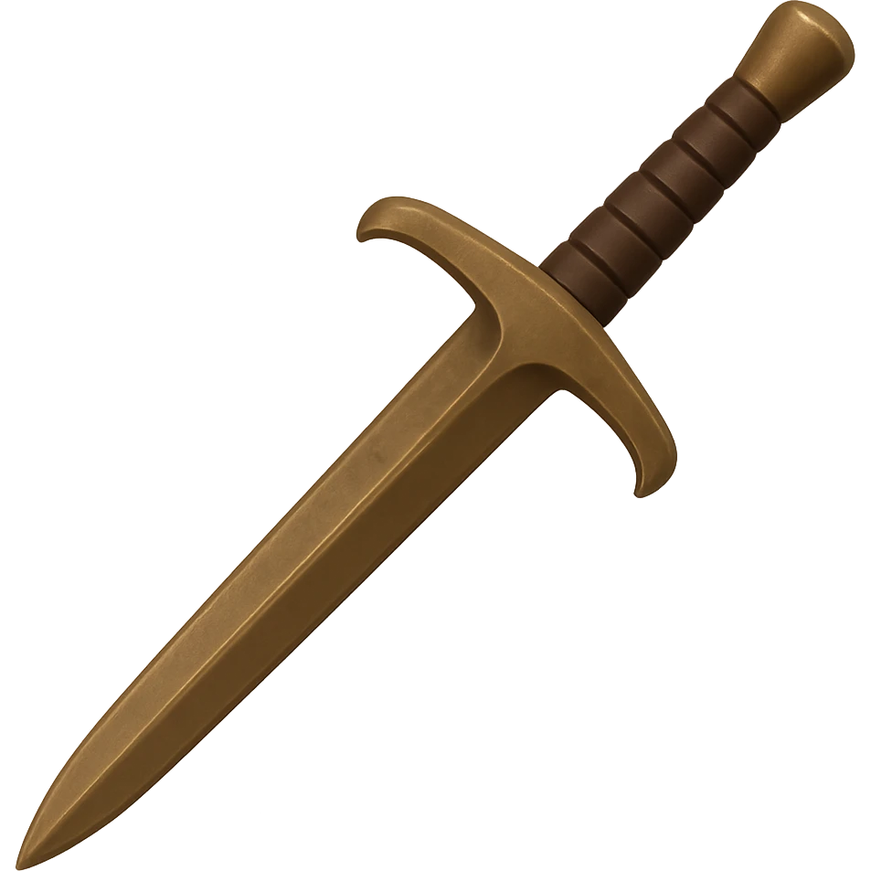 Transform this bronze 2h sword into a bronze longsword: make the blade slimmer and shorter, keep the realistic metallic and worn bronze look, in the style of emoji. The background should be transparent. emoji