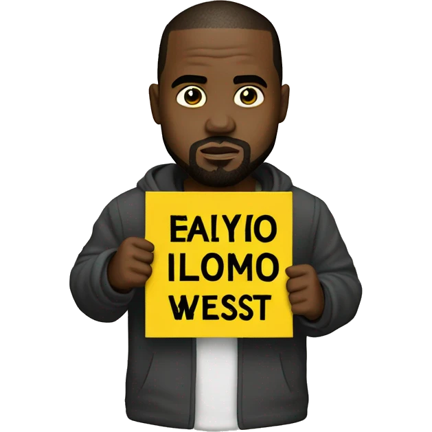 Kanye west holds a yellow sign with emoji
