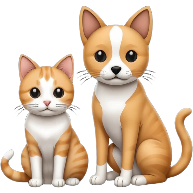 Minimalistic flat vector icon, iOS style, thin black contour on white background. Cat and dog sitting together. Clean, no text, no shadows. emoji