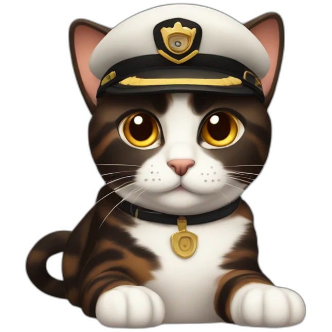 full brown and black calico cat wearing a pilot hat emoji