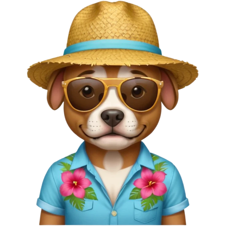 pitbull with sunglasses and straw hat, hawaii shirt emoji