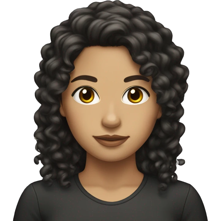 Head, woman olive tan skin with long black curly hair  emoji