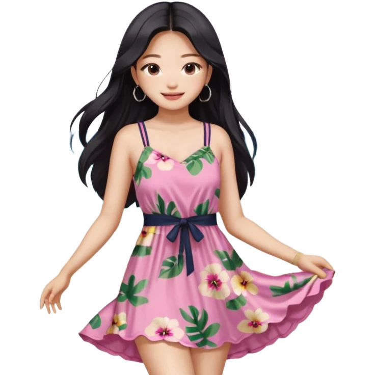 Jennie Kim from Blackpink, medium shot, wearing a stylish beach dress emoji