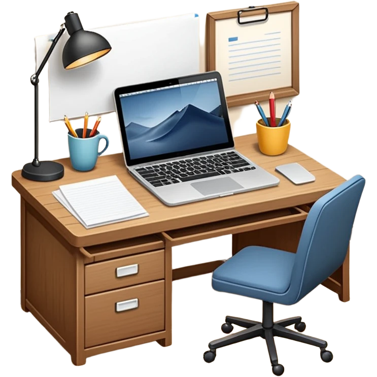 emoji of a cozy desk with a paper and a laptop on it emoji