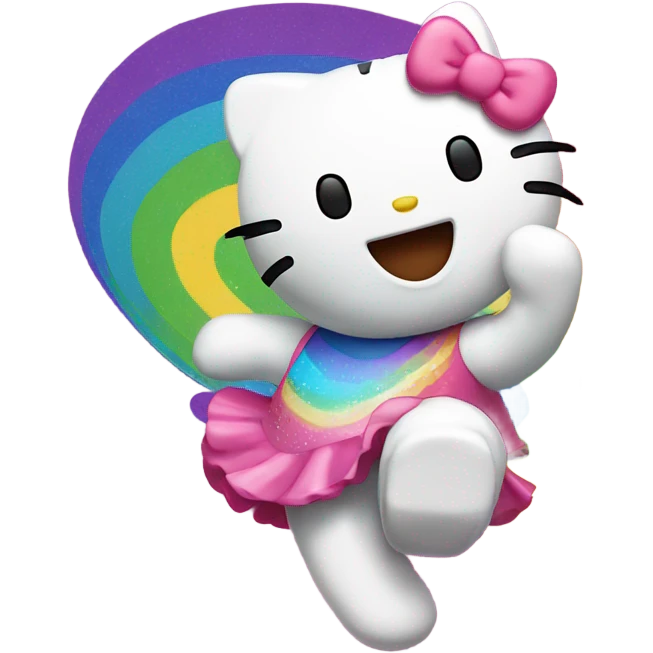 Hello kitty dancing in the rainbow emoji
