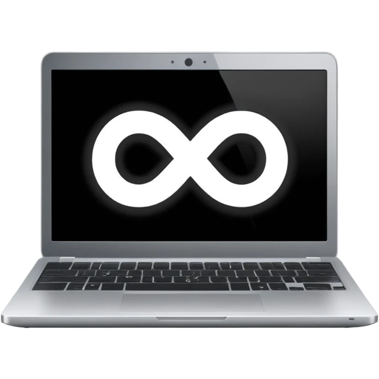 An infinity sign on a laptop and a video power button in the background emoji