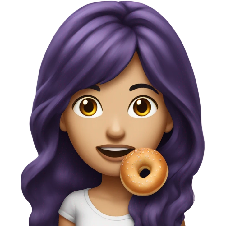 Long hair with dark purple hair chinita girl eating bagel  emoji