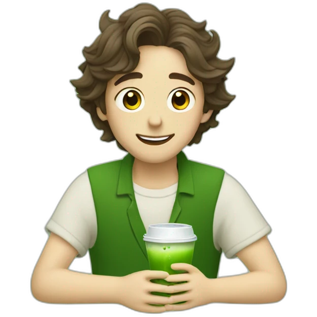 Timothee chalet drinking matcha emoji