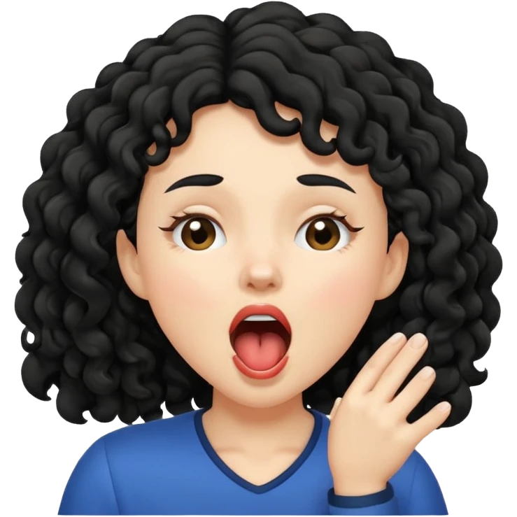 White girl with black curly hair yawning  emoji