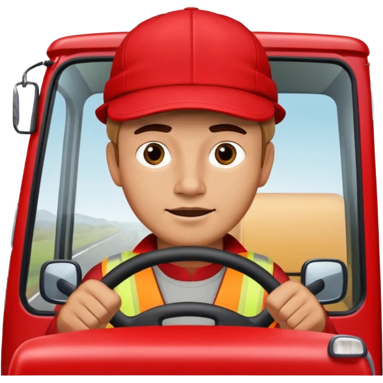 Мужчина в красном шапке на красном фуре вольво водитель тягача emoji