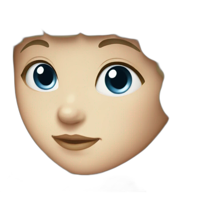 girl with dark brown hair, thick bangs, blue eyes emoji