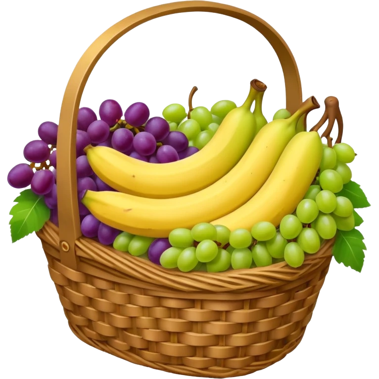 A wicker basket filled with apples, grapes, and bananas.






































 emoji