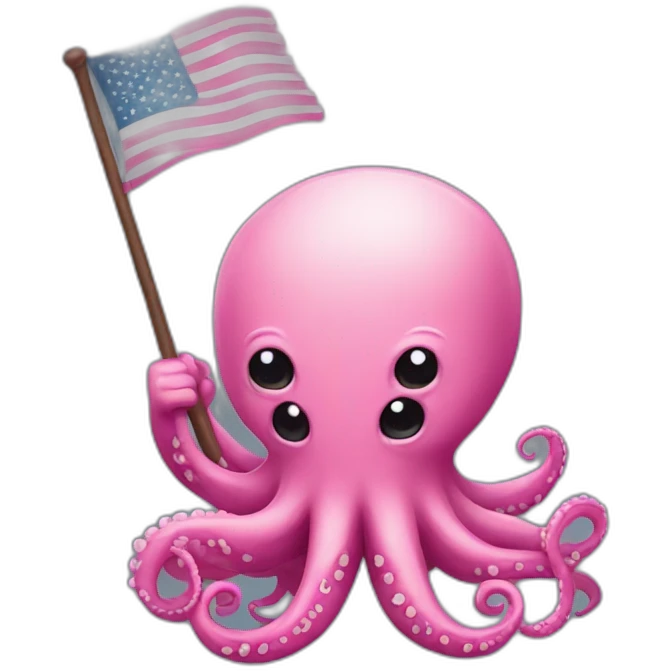 cute pink kraken holding a flag emoji