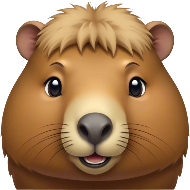 Cinematic Cute Capybara Portrait Emoji, Head tilted playfully and inquisitively, with a delightfully fluffy, rounded form and a distinctively endearing capybara face marked by a short snout and petite ears, accented by luxuriously soft fur in warm earthy tones and bright, sparkling eyes full of charm; rendered with intricate, realistic detail and natural highlights, high shine, affectionate and lively, styled with a touch of whimsical cuteness, soft glowing outline, capturing the essence of a mischievous yet loving capybara that seems poised to tumble playfully into your arms! emoji