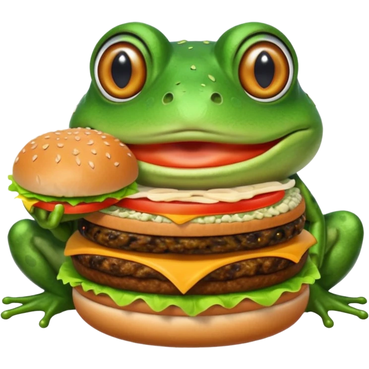 Frog eating a burger emoji