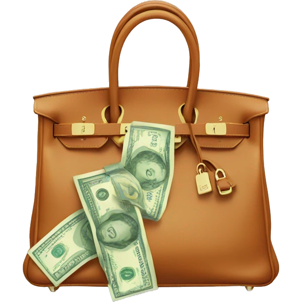 hermes birkin with money coming out top of bag  emoji