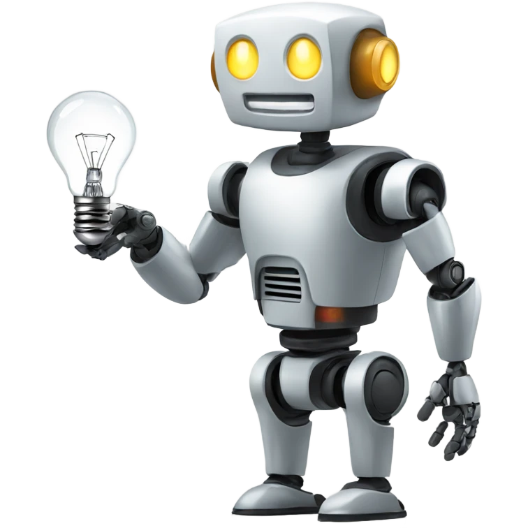 robot holds a light bulb emoji