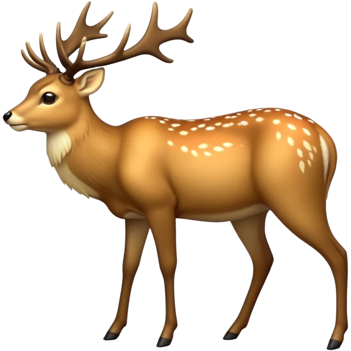 cinematic-[deer]-realistic-full-body-standing on all fours-emoji,-tail-tucked-close,-head-tilted-dramatically,-sleek-[fawn]-fur,-simplified-yet-realistic-focused-features,-highly-detailed,-glowing-with-an-almost-sarcastic-glow big antlers emoji