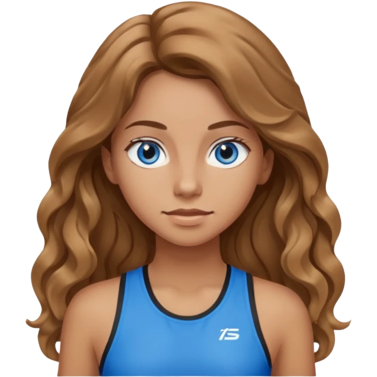 Girl with light brown wavy long hair and blue eyes who likes the gym emoji